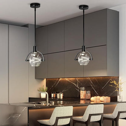Pendant Ceiling Light Fixture for Kitchen Island, Modern Mini Integrated LED Hanging Light, Crystal Pendant Light in Black, Bedroom, Dining Room, Bar (1-Lights)
