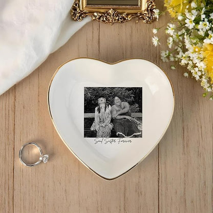 Personalized Besties Photo Ring Dish, Custom Jewelry Dish Gift for Besties, Soul Sister Trinket Dish Gift for Long Distance Friendship Women BFF Christmas Birthday Wedding Gift