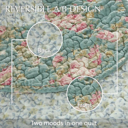 Cotton Bedspread Quilt Bedding Sets, 3 Pieces Reversible Coverlets Comforters Star with Red Floral Real Patchwork Bedspread, King Size
