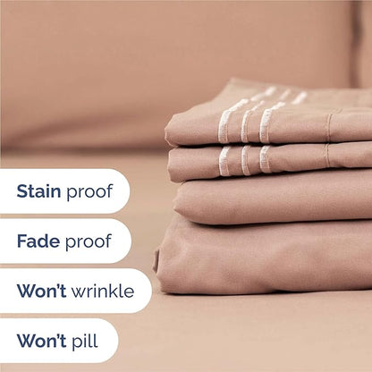 King Size 4 Piece Sheet Set - Comfy Breathable & Cooling Bed Sheets Set - Hotel Luxury Bedding for Women, Men, Kids, Teens, Boys & Girls - Deep Pockets, Ultra-Soft and Wrinkle Free - Oeko-Tex - Mauve