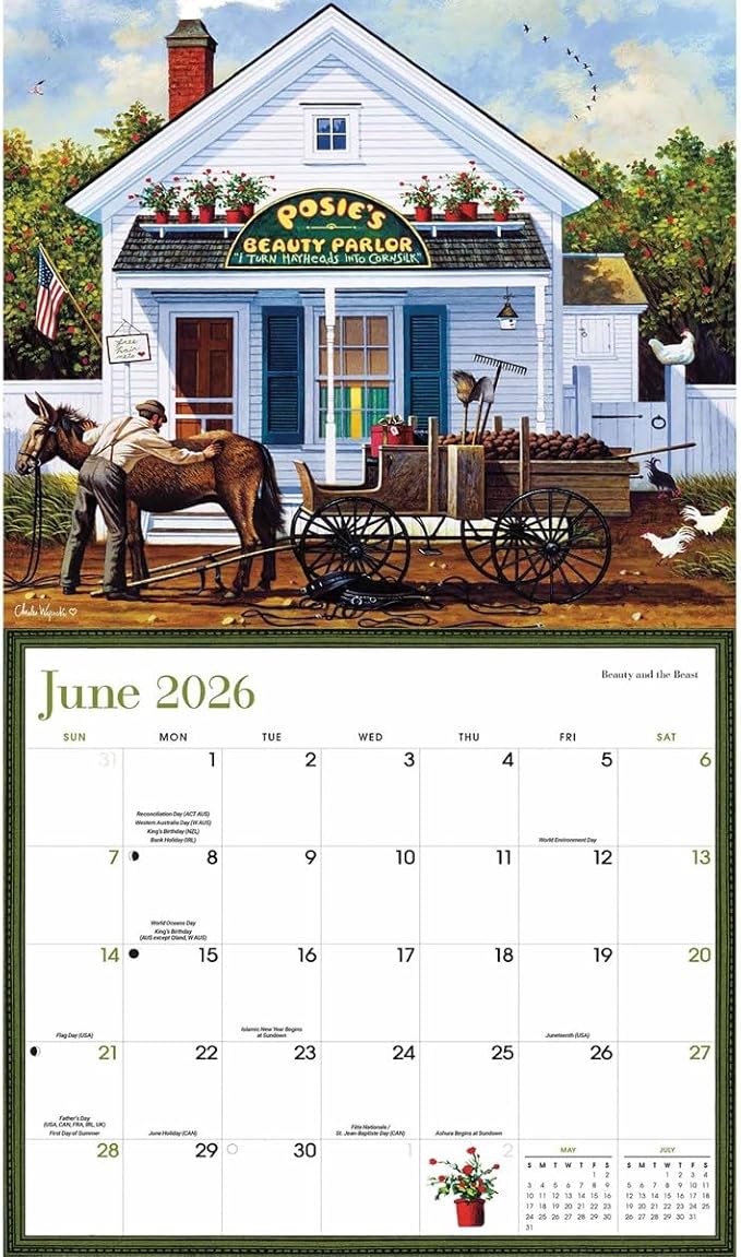 Carousel Calendars Charles Wysocki Americana Deluxe Wall Calendar 2026 – Timeless Vintage Scenes, Premium Large Format Calendar Jan-Dec 2026, 12″ × 14″