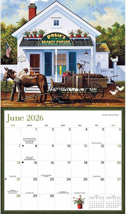 Carousel Calendars Charles Wysocki Americana Deluxe Wall Calendar 2026 – Timeless Vintage Scenes, Premium Large Format Calendar Jan-Dec 2026, 12″ × 14″