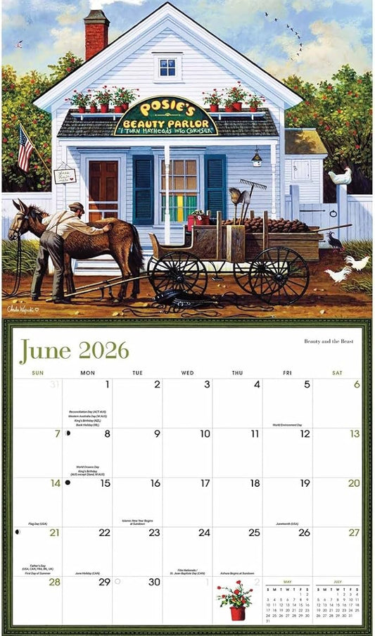 Carousel Calendars Charles Wysocki Americana Deluxe Wall Calendar 2026 – Timeless Vintage Scenes, Premium Large Format Calendar Jan-Dec 2026, 12″ × 14″