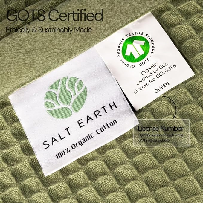 Salt Earth GOTS Certified 100% Organic Cotton Throw Blanket, 60"x80" Waffle Blankets & Throws for Bed, Throw Blanket for Couch, Cozy Christmas Blankets and Throws for Christmas Gifts (Mosstone)