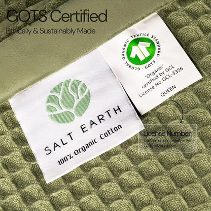 Salt Earth GOTS Certified 100% Organic Cotton Throw Blanket, 60"x80" Waffle Blankets & Throws for Bed, Throw Blanket for Couch, Cozy Christmas Blankets and Throws for Christmas Gifts (Mosstone)