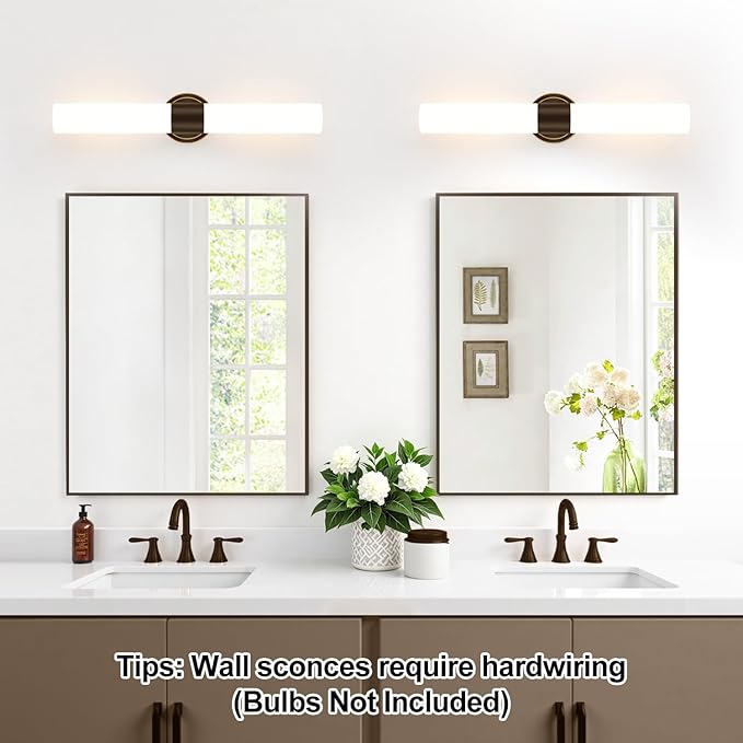 Wall Sconces Set of Two, Modern Bathroom Sconces Wall Lighting with Milky White Glass, Brown Sconces Wall Decor Set of 2 for Bathroom Mirror Bedroom Living Room Hallway