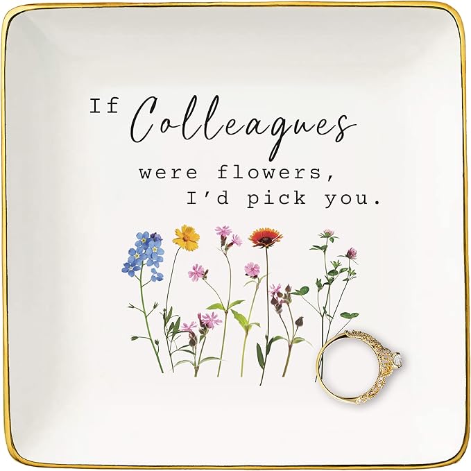 NZY If Colleagues Were Flowers-Woman,Co-Worker Appreciates Gift,Birthday Thanksgiving Christmas Gift-Colleague Promotion,Farewell,Leaving,Going Away Present-Jewelry Tray Trinket Holder Ring Dish