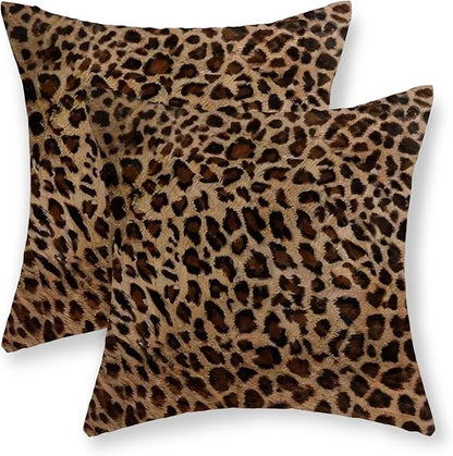 Cheetah Pillow Covers 18x18 Inch Set of 2 Leopard Brown Throw Pillows Animal Skin Print Pillow Cases Modern Decorative Pillows Outdoor Farmhouse Soft Cotton Cushion Case Decor for Couch Home