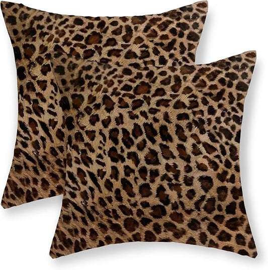 Cheetah Pillow Covers 18x18 Inch Set of 2 Leopard Brown Throw Pillows Animal Skin Print Pillow Cases Modern Decorative Pillows Outdoor Farmhouse Soft Cotton Cushion Case Decor for Couch Home