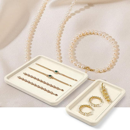 Microfiber Jewelry Display Flat Tray for Rings Earrings Necklace Bracelet, Jewelry Photograph Display Catchall Organizer Tray Dish(M,Beige)