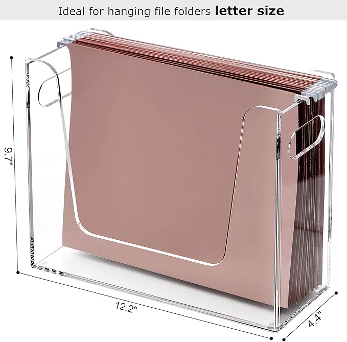 DINGHUO Folder File Organizer, Letter Size Acrylic Hanging File Holder with Handles, Clear Portable Filing Storage Box for Desk, Office Supplies, School - 1 Pack