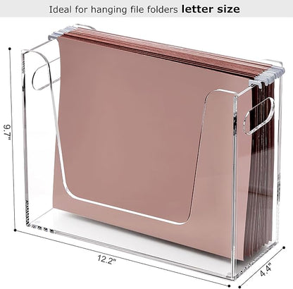 DINGHUO Folder File Organizer, Letter Size Acrylic Hanging File Holder with Handles, Clear Portable Filing Storage Box for Desk, Office Supplies, School - 1 Pack