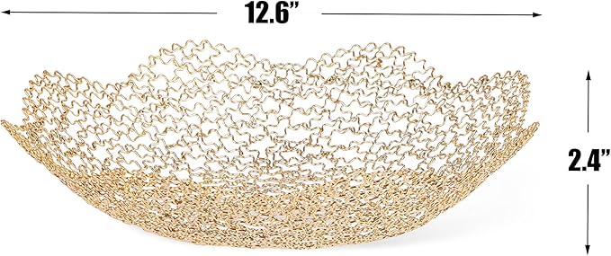 IBWell Decorative Dish for Home Decor and Centerpieces - Gold Vegetable Fruit Bowl Basket(Large) for Kitchen Counter， Table Centerpieces for Dining Room and Living Room Decor (Gold, Large)
