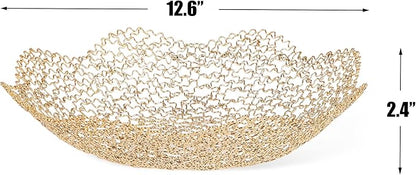 IBWell Decorative Dish for Home Decor and Centerpieces - Gold Vegetable Fruit Bowl Basket(Large) for Kitchen Counter， Table Centerpieces for Dining Room and Living Room Decor (Gold, Large)