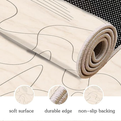Modern Marble Rug - 8x10 Area Rugs, Abstract Line Marble Living Room Area Rugs, Minimalist Geometry Bedroom Rug, Washable & Non Slip Large Carpet Home Decor