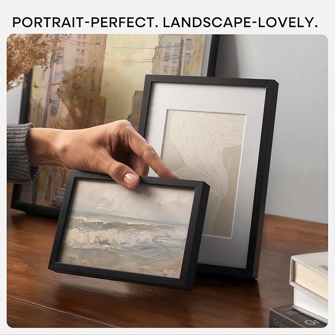 Homeforia Black Picture Frame 8.5 x 11, High End Metal 8.5x11 Poster Frames with Mat 6x8 Photo, 8.5 x 11 Frame Matted to 6 by 8 Art, 8.5by11 Wall or Tabletop Frames, Tempered Glass, Wall Kit, Set of 2