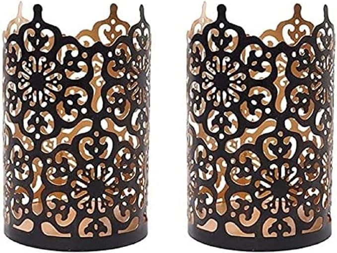 Hosley's Set of 2 Flower 7" High Cut Bronze Candle Holder & Lantern. Ideal for Use with Hosley Highly Scented Candles, Jar Candles. Can be Used as a Decorative Centerpiece in Your Living/Dining Room