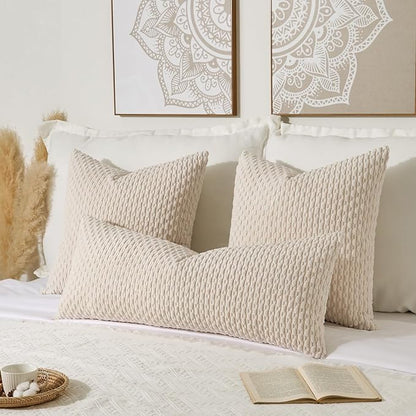 Kevin Textile 14x36 Inch Long Lumbar 1 Pack Boho Decorative Throw Pillow Cover Soft Striped Corduroy Rectangle Cushion Case Farmhouse Solid Color Accent for Living Room Couch Sofa Bed, Cream White