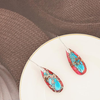 Natural Healing Stone Fishhoop Dangle Drop Earrings Statement Gold silver earrings