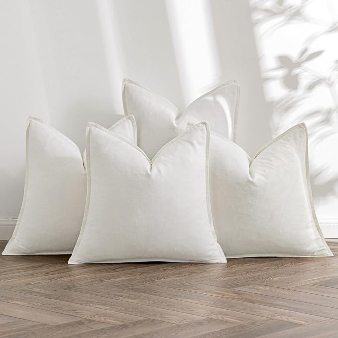 MIULEE Cream Linen Pillow Covers Pack of 4 Decorative Natural Solid Throw Pillow Covers Soft Accent Boho Farmhouse Couch Pillowcases Modern Spring Home Decors for Living Room Bed Sofa 18x18 Inch
