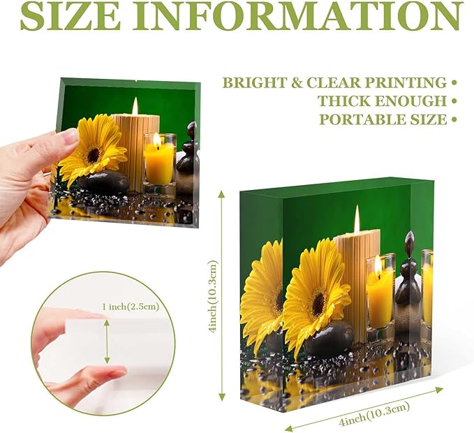 Square Desktop Ornaments Sunflower,Candles Pebble on The Water Acrylic Appreciation Presents for Coworkers - Supervisor Presents for Women - Thank You Teacher Presents