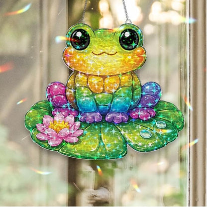 Rainbow Lotus Frog Acrylic Suncatcher, Window Hanging Sun Catcher Ornament, Crystal Prism Light Catcher Decor, Sunlight Window Decor, Aesthetic Home Decor Gift