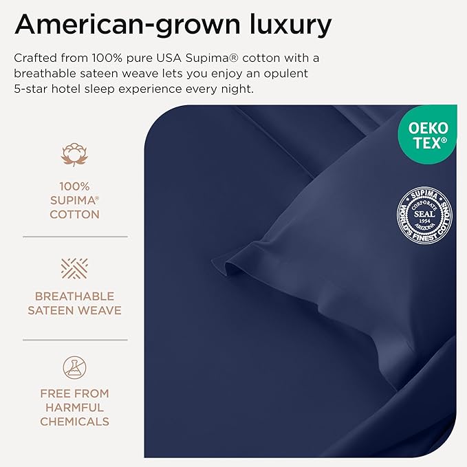 Threadmill Luxury Full Size Sheets for Full Size Mattress, 1000 Thread Count Supima Cotton Sheets for Full Mattress, 5-Star Hotel Quality 4 Piece Bed Sheet with Extra Deep Pocket, Folkstone Blue