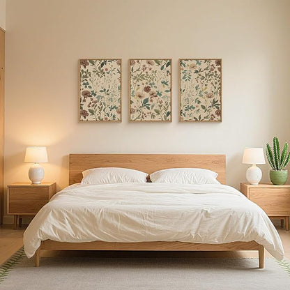 Aryroi Large Abstract Vintage Floral Framed Canvas Wall Art Set,Boho Retro Neutral Wildflower Wall Decor,Mid Century Antique Flower Botanical Artwork for Living Room,Bedroom,Farmhouse- 24"x36"x3