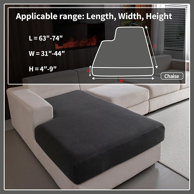 Sectional Couch Covers, Wear Resistant Stretch Sofa Covers Washable Soft Couch Cushion Covers Anti Slip Furniture Protector Sofa Slipcovers for Pets(1 Piece Chaise Cover, Dark Gray)