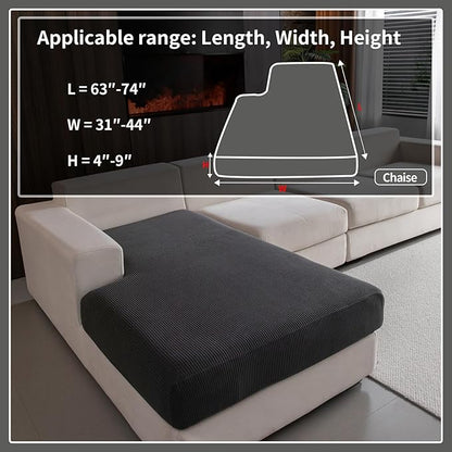 Sectional Couch Covers, Wear Resistant Stretch Sofa Covers Washable Soft Couch Cushion Covers Anti Slip Furniture Protector Sofa Slipcovers for Pets(1 Piece Chaise Cover, Dark Gray)