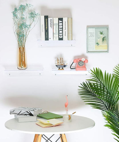 Sooyee Acrylic Shelves,2 Pack 15 Inch Floating Wall Shelves, Funko Pop Display Shelf,Invisible Kids Book Shelf,Picture Ledge Shelf Decor, Bathroom Wall Shelves,Clear