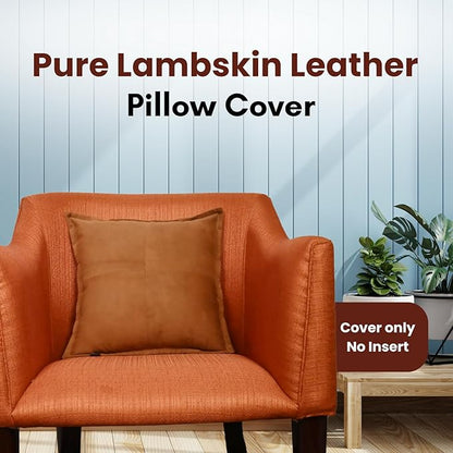 LL LEATHER LOVERS Genuine Suede Leather Pillow Cover, 14x14 Inch Case for Lumbar Throw Couch Pillows, Thick & Soft Cushion Covers for Sofa Bed Home Decor (Suede Tan Box Pack of 1)
