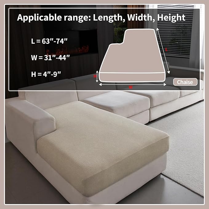 Sectional Couch Covers, Wear Resistant Stretch Sofa Covers Washable Soft Couch Cushion Covers Anti Slip Furniture Protector Sofa Slipcovers for Pets(1 Piece Chaise Cover, Light Brown)
