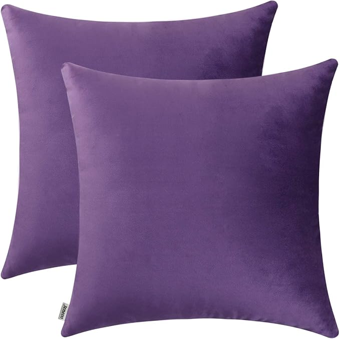 Jeneoo Comfy Soft Thick Velvet Throw Pillow Covers for Sofa Couch, Decorative Solid Square Cushion Cases for Bedroom Car (Eggplant Purple, 18 x 18 Inches, 2 Pieces)