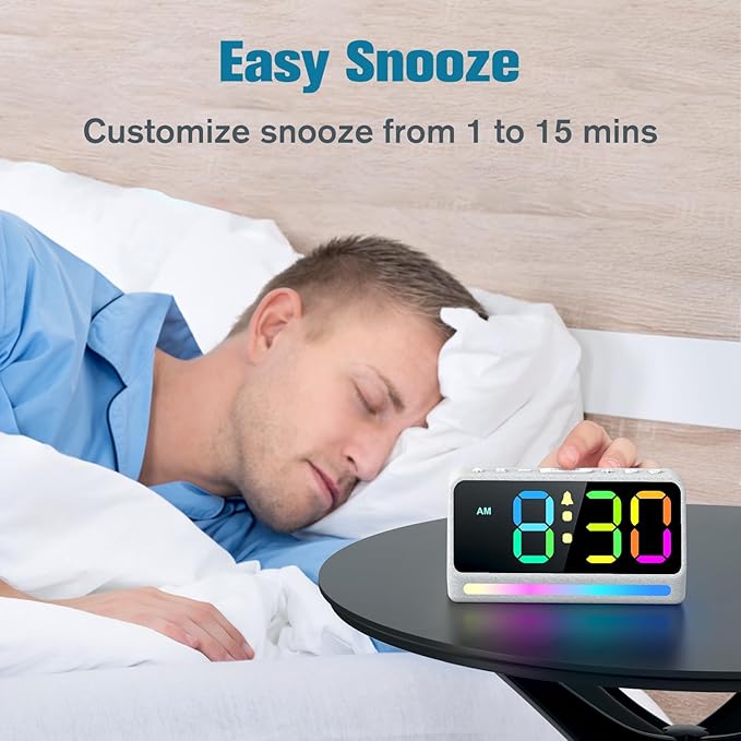 REACHER Extra Loud Alarm Clock for Heavy Sleepers Adults, 5 Extremely Loud Wake Up Sounds, Kids Alarm Clock for Teens, Boys, Bedrooms, LED Digital Display, 7 Color Night Light,Dimmer,Bedside
