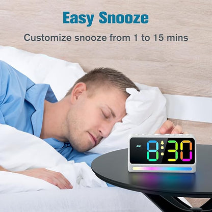 REACHER Extra Loud Alarm Clock for Heavy Sleepers Adults, 5 Extremely Loud Wake Up Sounds, Kids Alarm Clock for Teens, Boys, Bedrooms, LED Digital Display, 7 Color Night Light,Dimmer,Bedside