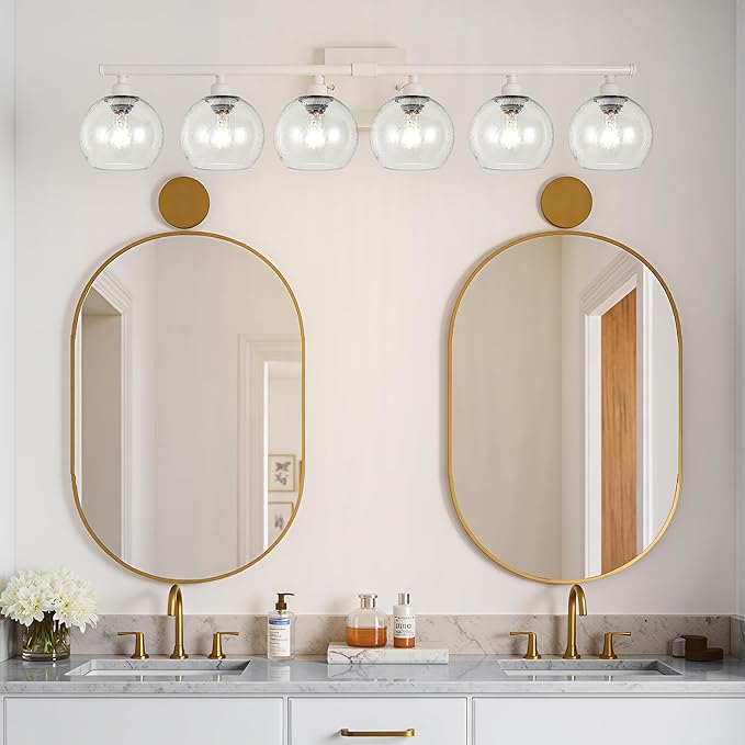 Handblown Clear Seeded Glass Globe Shade – 1.65" Fitter Opening – Replacement Lamp Shade for Pendant Lights, Chandeliers, Wall Sconces, Vanity & Ceiling Fixtures (2 Pack)