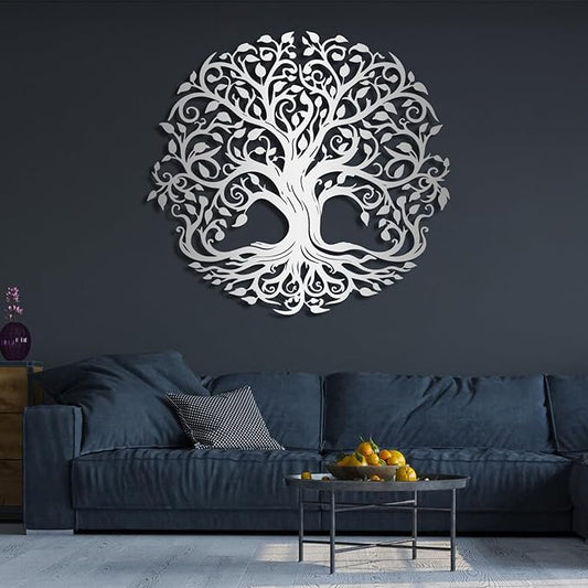 Yemwot Metal Tree of Life Wall Decor, Circle of Life Metal Trees Wall Art, Branch Art, Spiritual Decor, Modern Sculpture Decoration, Living Room Bedroom Decoration (Sliver-Tree 2, 29"x 27"| 76x68cm)