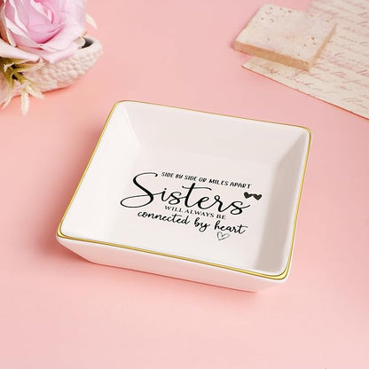 JoycuFF Sister Birthday Gifts from Sisters Ceramic Trinket Dish Jewelry Ring Holder Unique Thanksgiving Day Christmas Gifts for Women Trinkets for H
