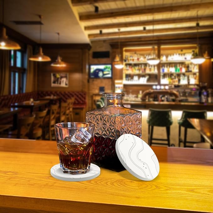 Coaster Set of 4, Drink Coasters with Holder, Absorbent Ceramic Coasters for Dining Table, 4 Inch Round Coasters Set for Drinks, Cup Coaster for Home Decor, Housewarming Gift, (R&C)