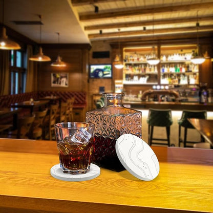 Coaster Set of 4, Drink Coasters with Holder, Absorbent Ceramic Coasters for Dining Table, 4 Inch Round Coasters Set for Drinks, Cup Coaster for Home Decor, Housewarming Gift, (R&C)