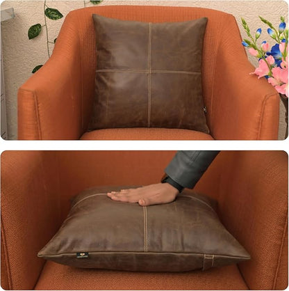LL LEATHER LOVERS Lambskin Leather Pillow Cover - Sofa Cushion Case - Decorative Throw Covers for Living Room & Bedroom, 16x16 Inches - Chiku Brown Plain Pack of 1