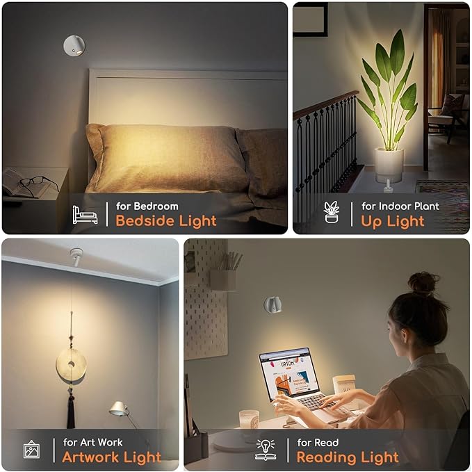Wireless Spot Lights Indoor with Remote Rechargeable LED Uplighting Indoors Dimmable Warm White Picture Light Up Lights Indoor Battery Operated Spotlight for Plant Artwork Painting, 2 Pack