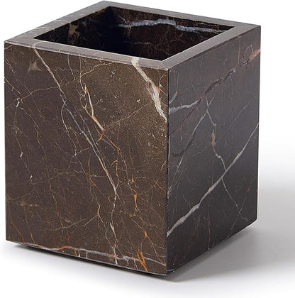 Real Natural Travertine Marble Toothbrush Holder & Pen Holder & Makeup Brush Holder & Utensil Holder, Genuine Stone Rectangular Bathroom Tumbler Cup, Durable Office & Home Countertop Organizer