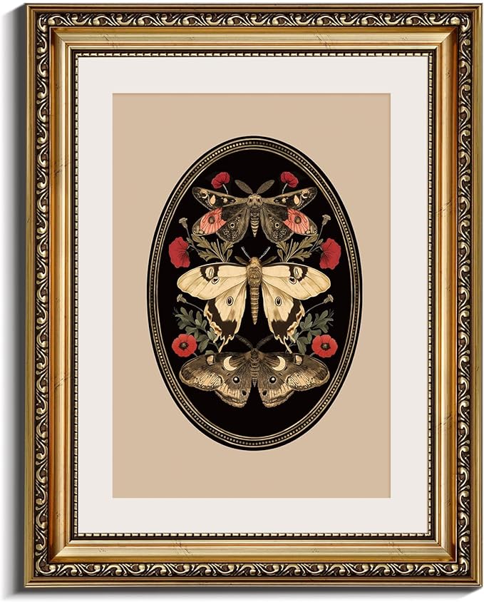 InSimSea Gold Framed Canvas Wall Art Room Decor Butterfly and Moth Classic Nature Print Wall Pictures Elegant Home Decor for Bedroom Bathroom Dining Room – 14L X 11W
