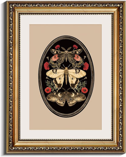 InSimSea Gold Framed Canvas Wall Art Room Decor Butterfly and Moth Classic Nature Print Wall Pictures Elegant Home Decor for Bedroom Bathroom Dining Room – 14L X 11W