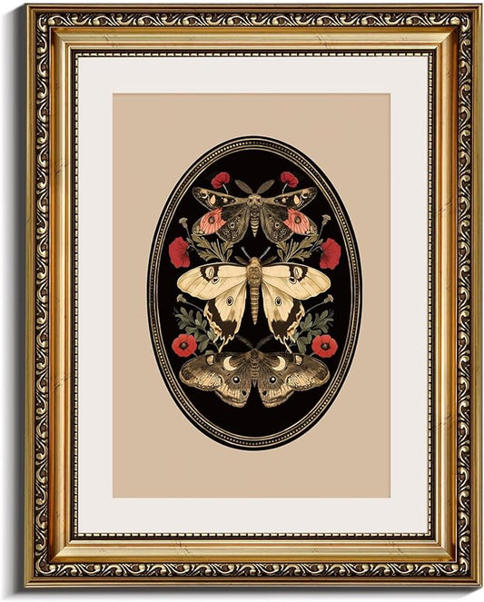 InSimSea Gold Framed Canvas Wall Art Room Decor Butterfly and Moth Classic Nature Print Wall Pictures Elegant Home Decor for Bedroom Bathroom Dining Room – 14L X 11W