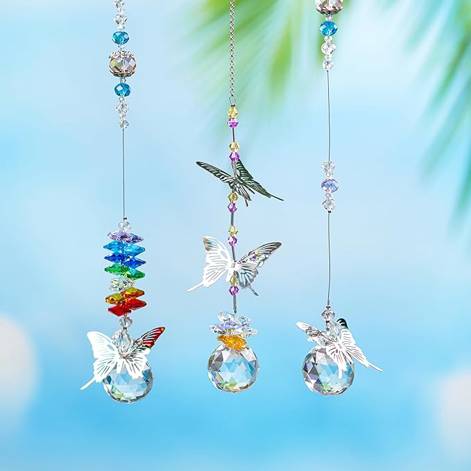 H&D HYALINE & DORA Crystal Suncatcher Window Hanging Ornament Crystals Ball Prism Rainbow Maker Butterfly Decor Pendant Set for Home Garden
