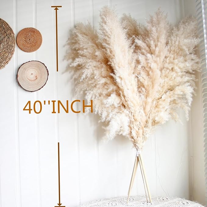 10pcs 40'' Pampas Grass Tall Decor - Pompas Floral, Tall Pampas Grass for Floor Vases, Living Room Floor, Floor Plants, Plumas para, and Grass Wall Decor