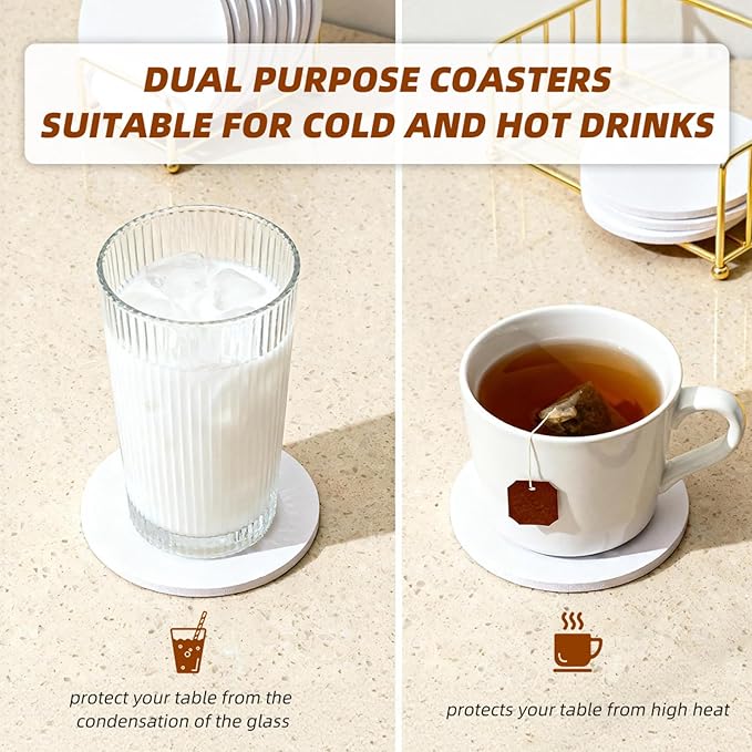 Coasters Set of 6 Ceramic Drink Coaster with Cork Base Modern Style Coasters for Mugs and Cups Office Kitchen 4 in
